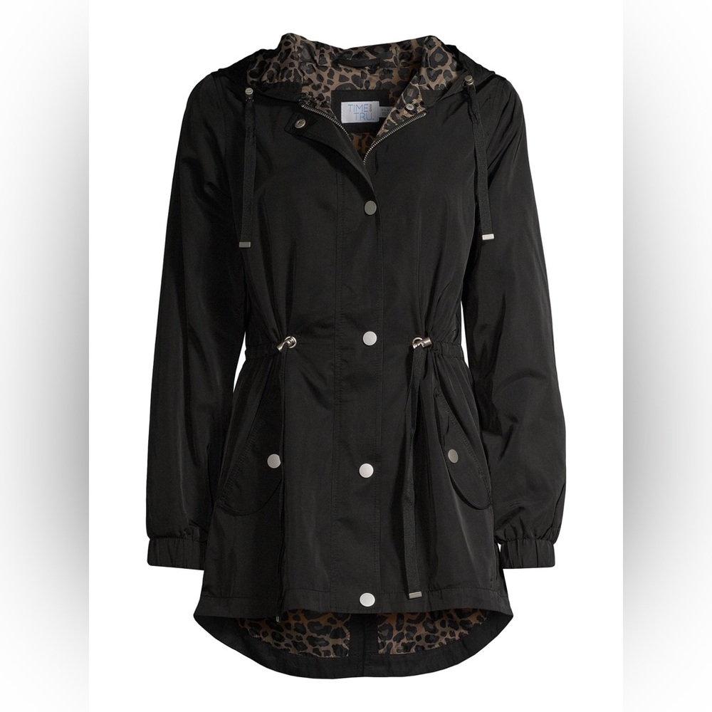 Time and Tru Black Water Resistant Jacket with Hood Small